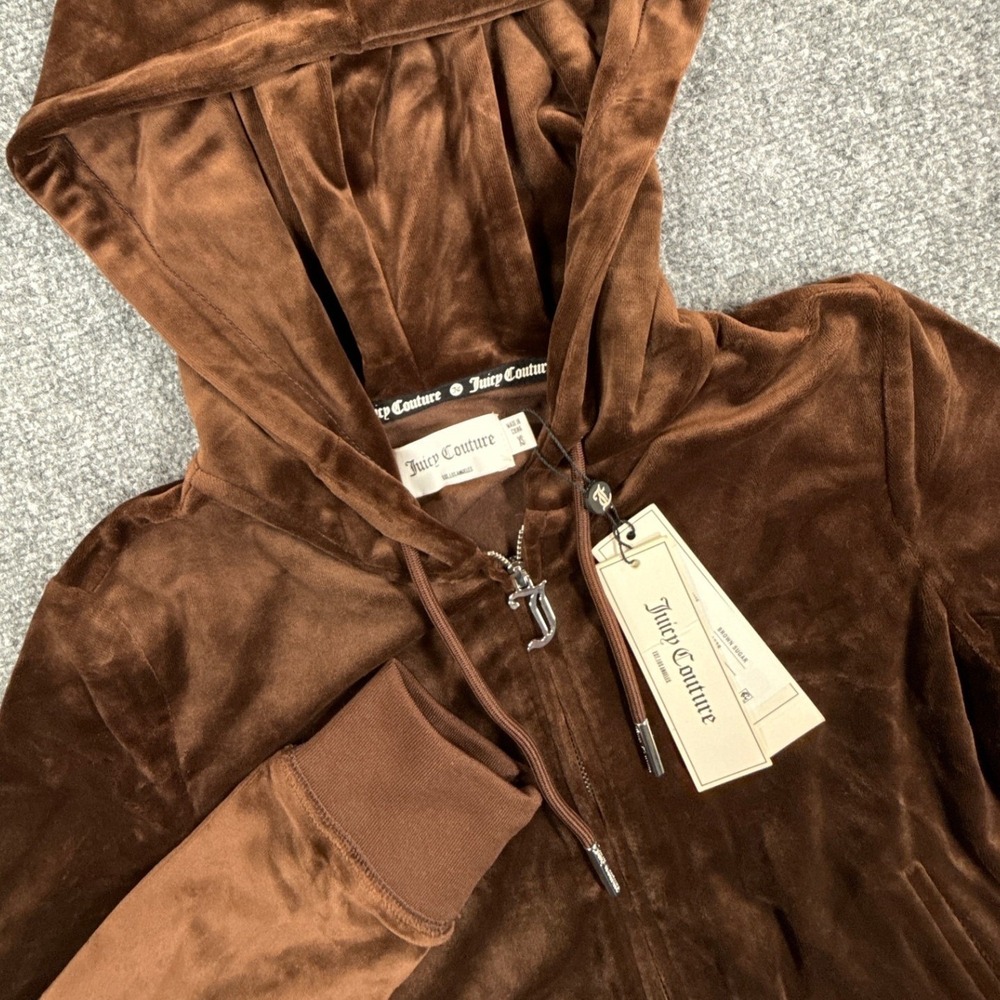 Juicy Couture OG Big Bling Hoodie Womens XS Brown Sugar Velour Rhinestone NWT